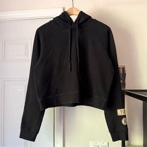 TURF LOS ANGELES black cotton terry cloth knit patch logo cropped boxy hoodie